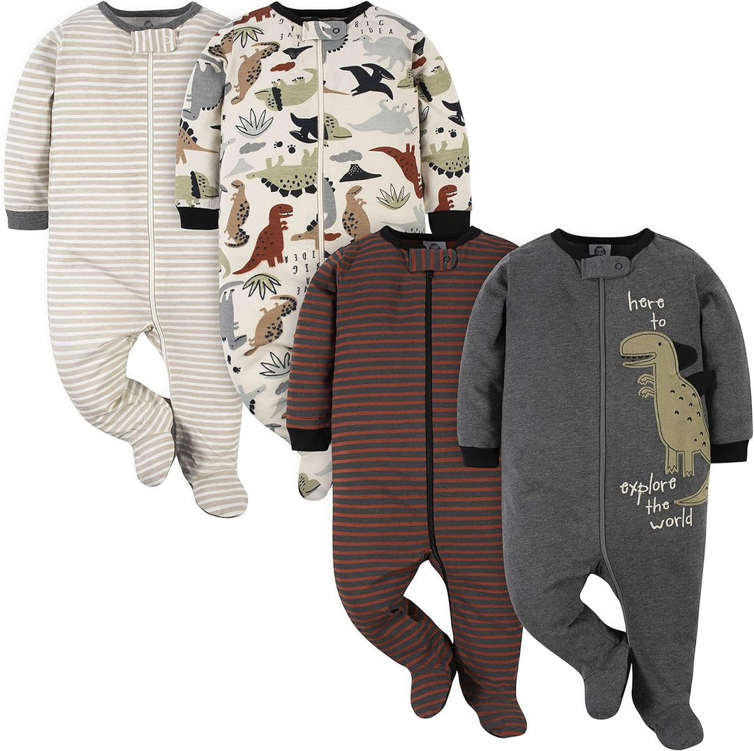 Close-up of Gerber baby boys' footed sleepsuit, highlighting the soft cotton fabric and durable zip closure.