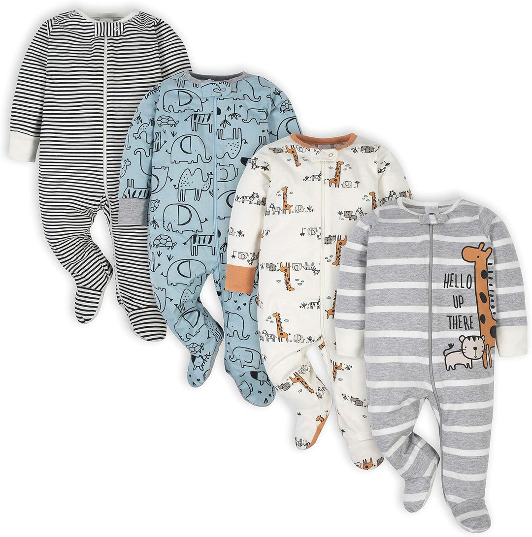 Gerber infant sleepwear: boys' soft cotton footed sleepsuit with a protective zip tab at the neck.