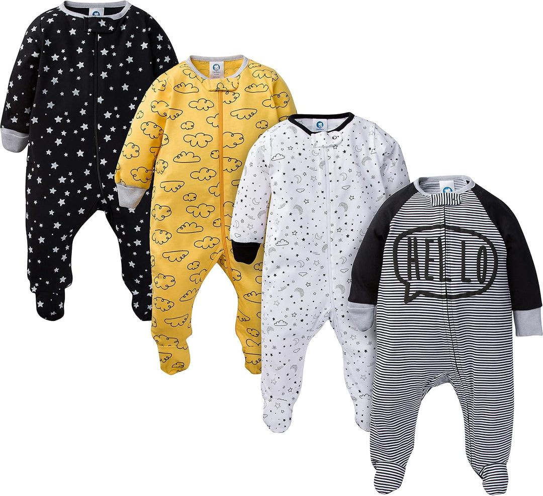 Toddler boys' Gerber pure cotton sleepsuit, featuring an easy-access zip and cozy feet for peaceful sleep.
