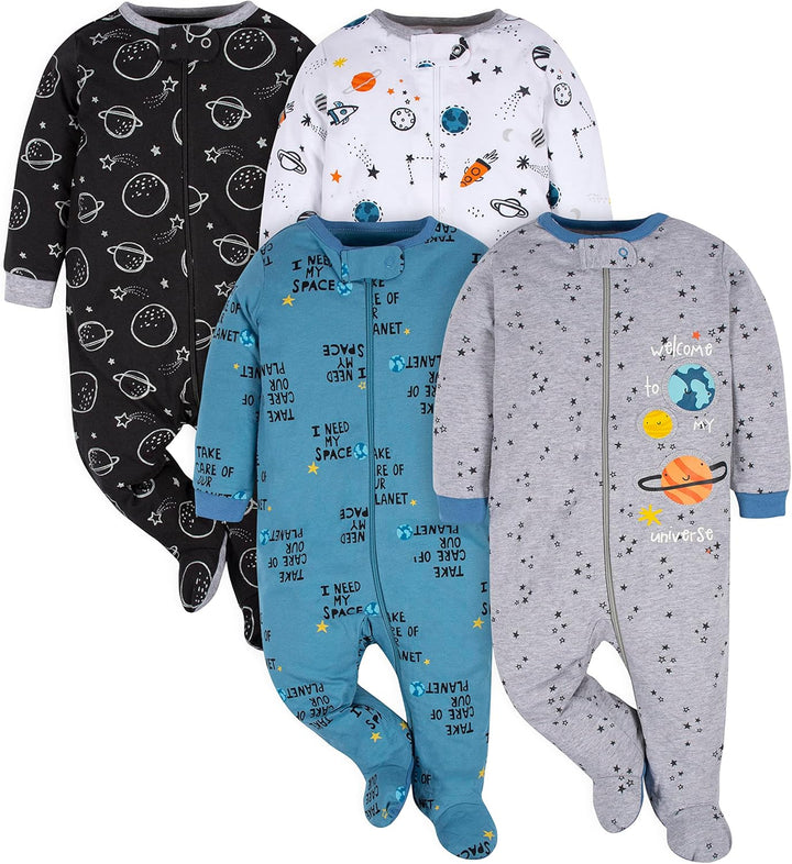 Baby boys' outfit: Gerber soft cotton footed sleepsuit with practical front zip, perfect for playtime or sleep.
