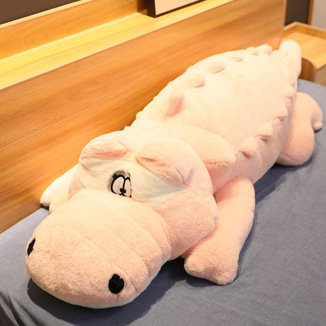 Large crocodile soft toy, an adorable animal pillow & great gift idea for kids or adults, enhances bedroom decor.