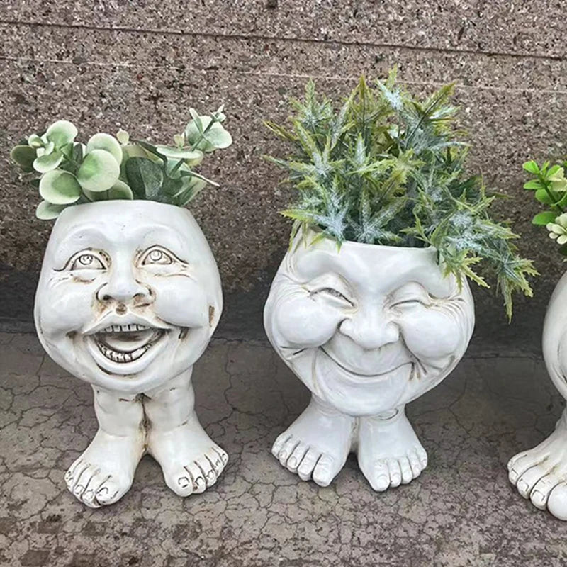Whimsical Funny Face Resin Pot, ideal for succulents. A cute GigglePot desktop decor & home accent.