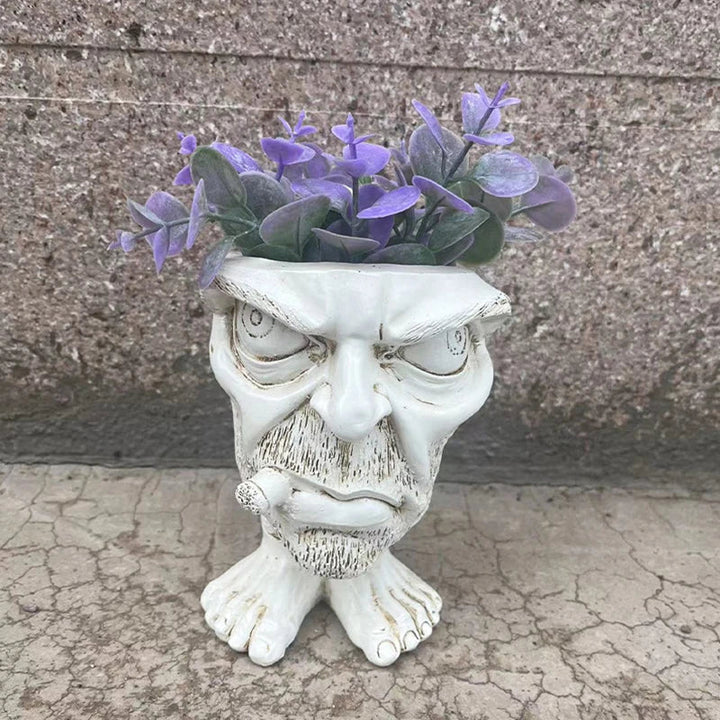 Cute GigglePot Funny Face Planter, a whimsical resin pot for succulents, adds unique charm to any indoor space.