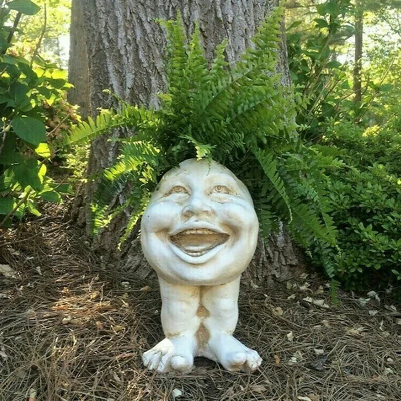 Unique GigglePot Funny Face Resin Planter, a whimsical succulent pot & fun home decor gift idea.