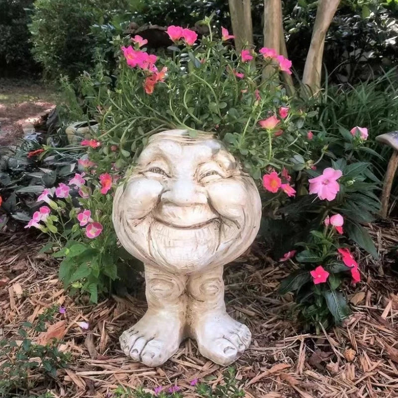 Funny Face Resin Succulent Planter, a whimsical GigglePot home accent & cute office decor plant holder.
