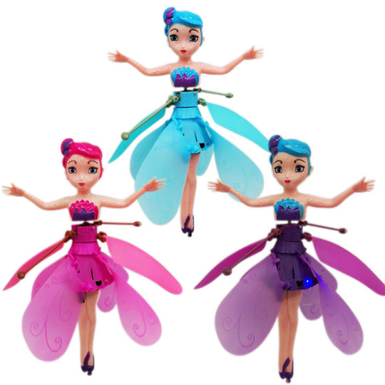 Girls' interactive flying princess toy with LED lights, magical gesture-control fun for kids.