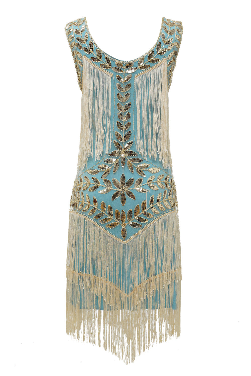 Special occasion 1920s flapper dress, sequined and pearl adorned, perfect for a glamorous vintage look.