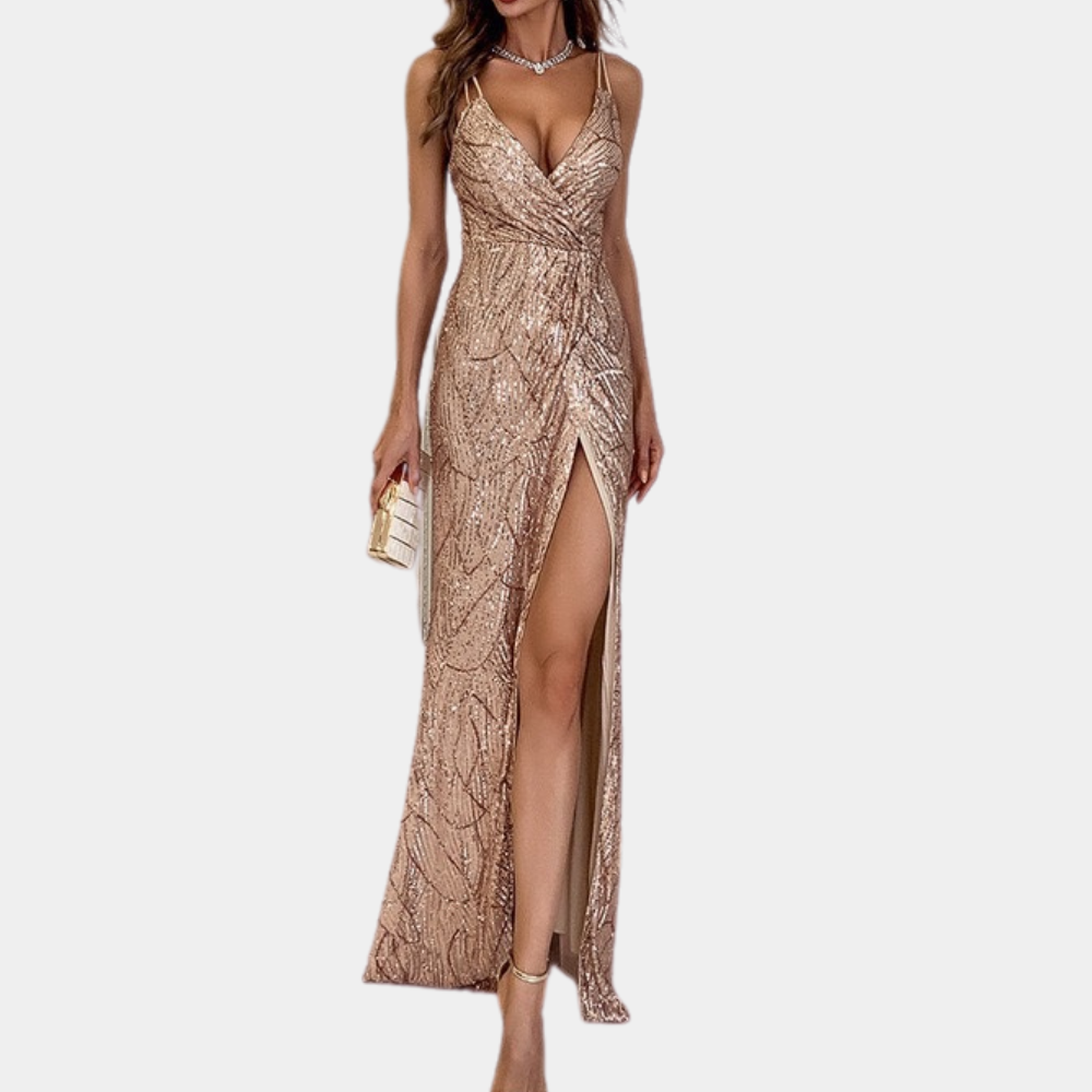 Luxurious long sequin dress for women, embodying elegance. Ideal for evening, gala, and red carpet events.