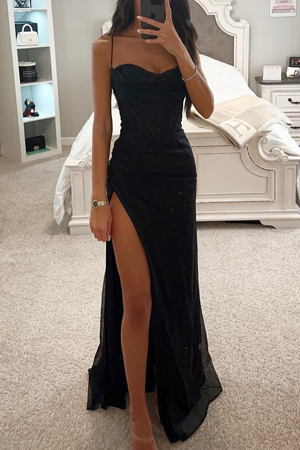 Glamorous women's sequin corset maxi dress, perfect for an elegant evening gown or special occasion.