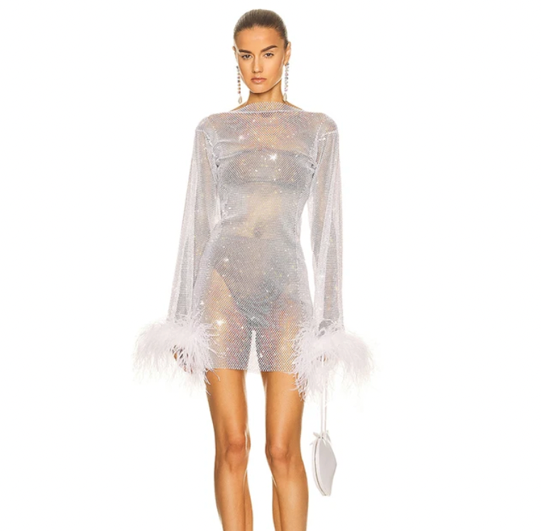 Glamorous women's sparkling mini party dress. Perfect for evenings, clubs & cocktails. Short & glittery.