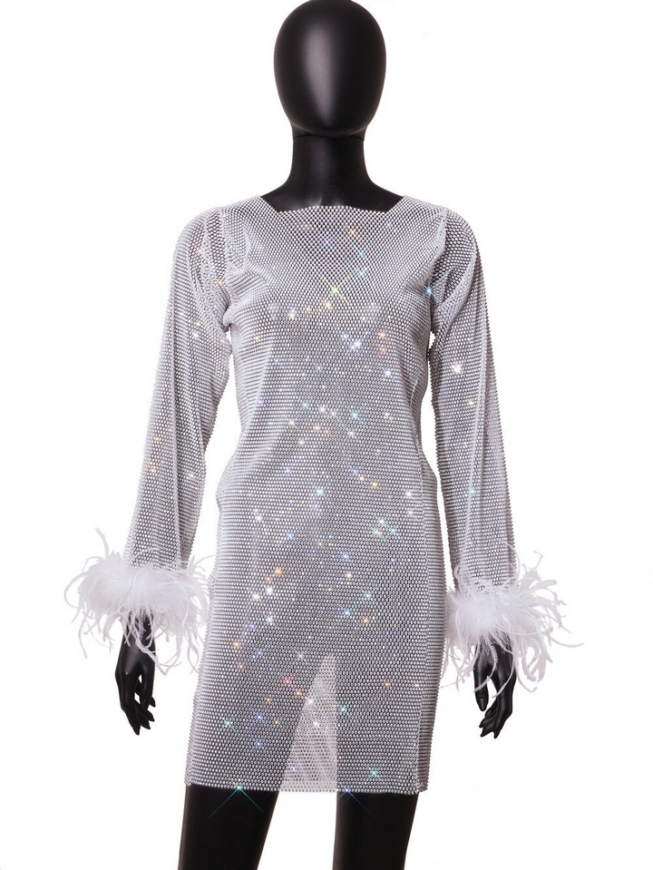 Shimmering women's mini party dress. A short, sparkling cocktail and clubwear dress for glamorous events.