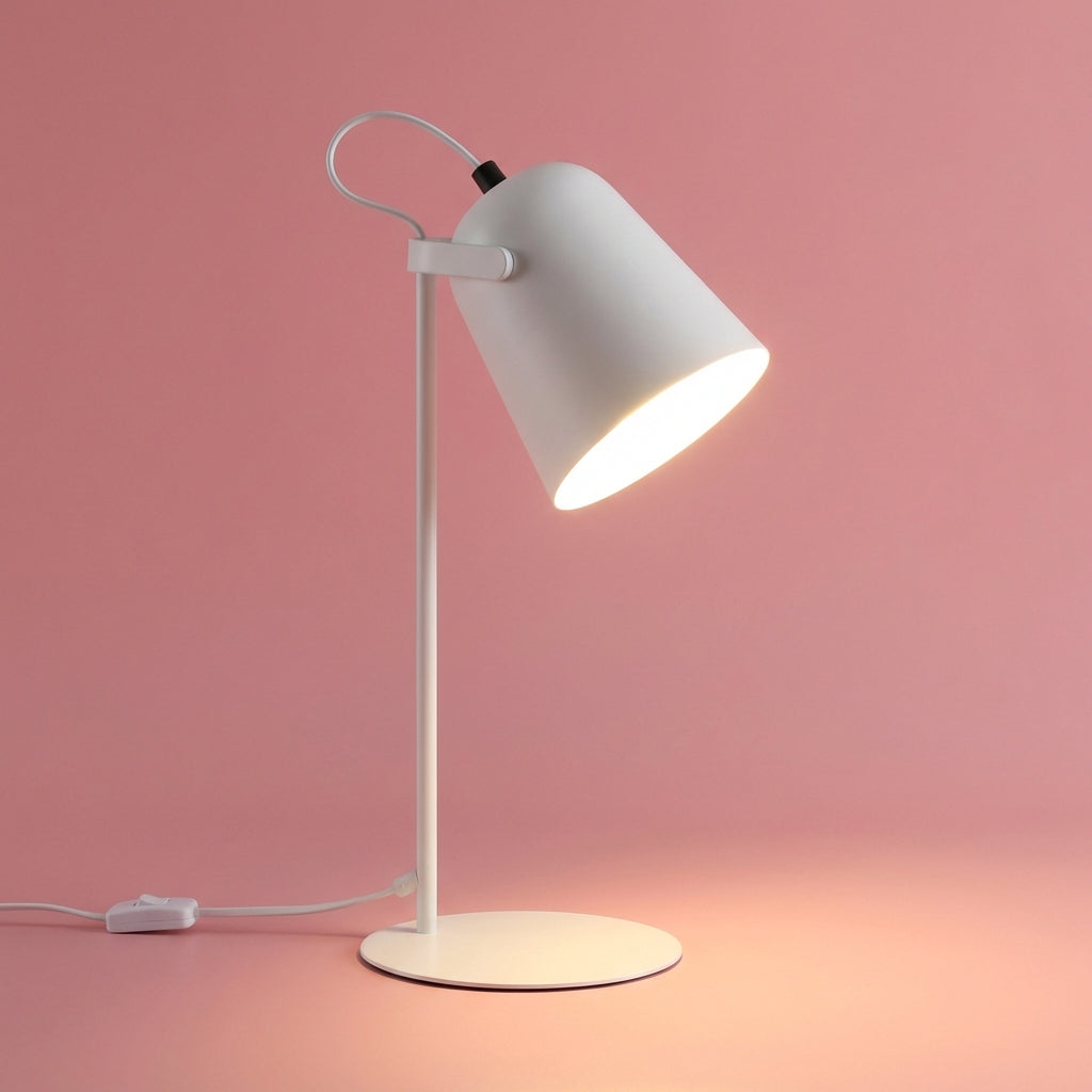 Detail of the base and stand of the Glintor adjustable task lamp, sturdy and space-saving design.