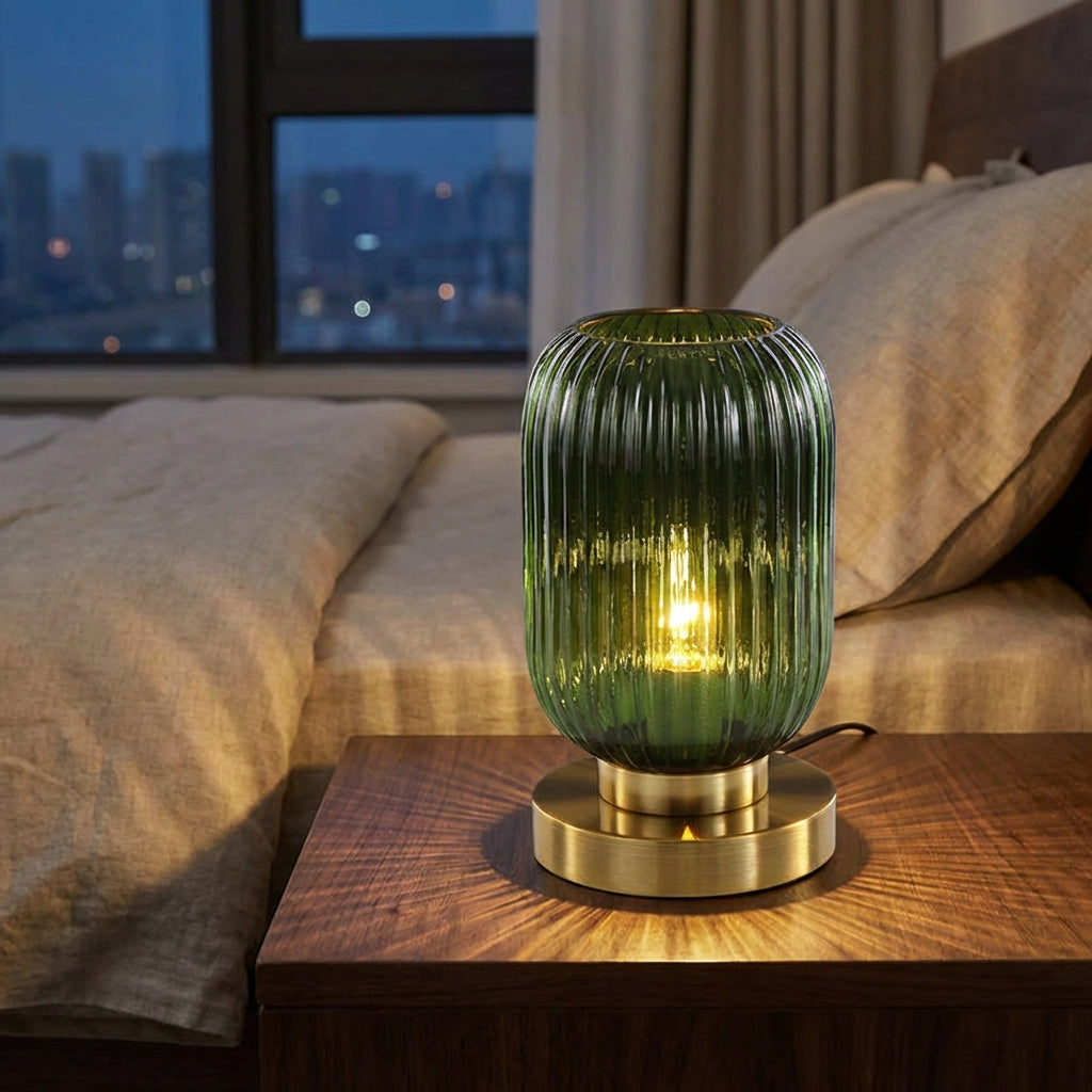 Glintora ribbed glass table lamp, modern LED lighting for ambient home decor