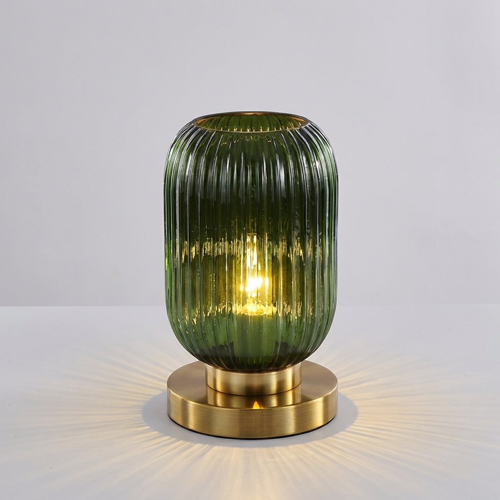 Unisex ribbed glass table lamp, a decorative bedroom lamp with modern design