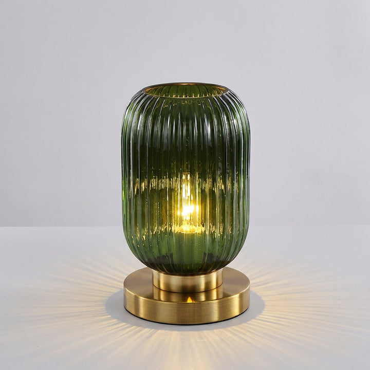 Unisex ribbed glass table lamp, a decorative bedroom lamp with modern design