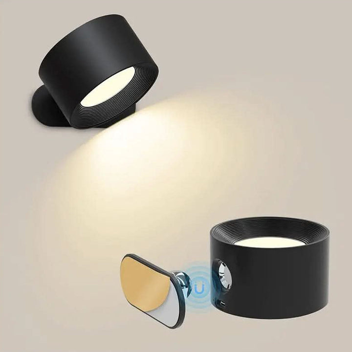 GLOW360 wireless LED wall light, perfect for ambient or task lighting in any room. Easy magnetic installation.