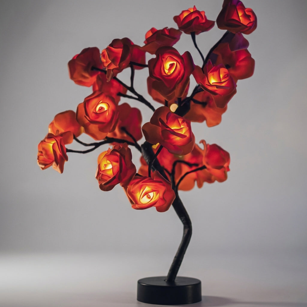 Close-up of Glowbloom rose lamp, delicate petals illuminate, elegant handcrafted decor piece