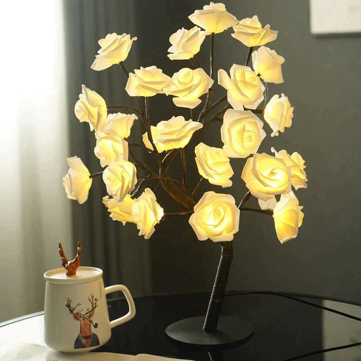Handcrafted floral light sculpture, showcasing detailed petals and leaves, a captivating decor item