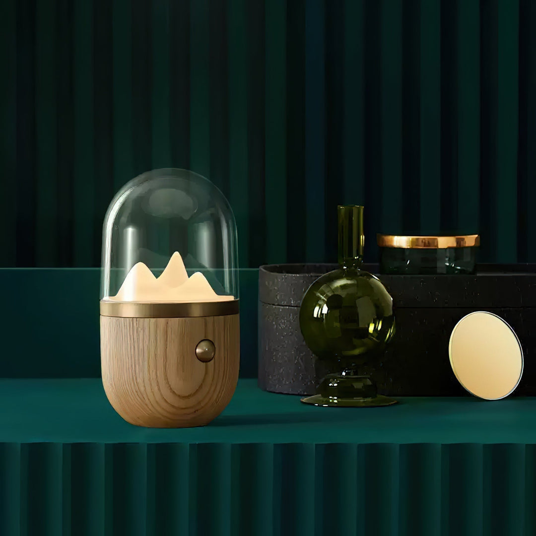 Bedroom scene with Glowcrest Tabletop Ambient Night Lamp providing gentle, relaxing illumination