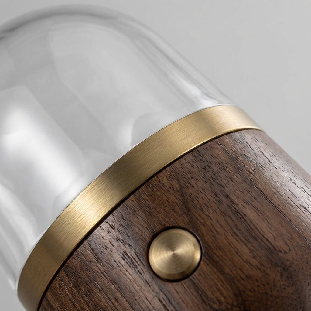 Stylish Glowcrest Tabletop Ambient Night Lamp on a nightstand, creating a cozy atmosphere with its gentle light