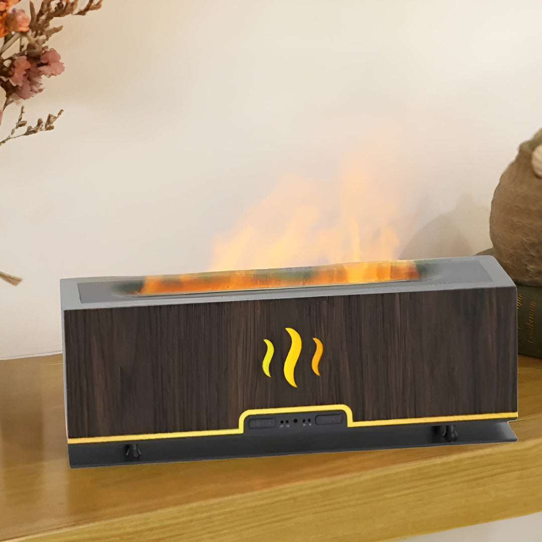Modern GlowFlame USB aroma humidifier featuring a soothing flame lamp and ultra-quiet operation.