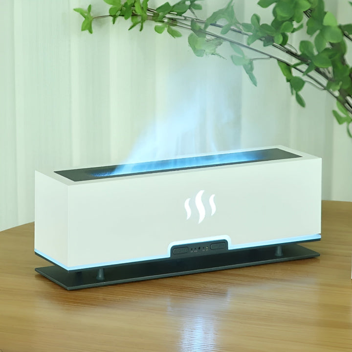 Enhance home ambiance with GlowFlame's portable aroma diffuser, humidifier, and captivating flame light.