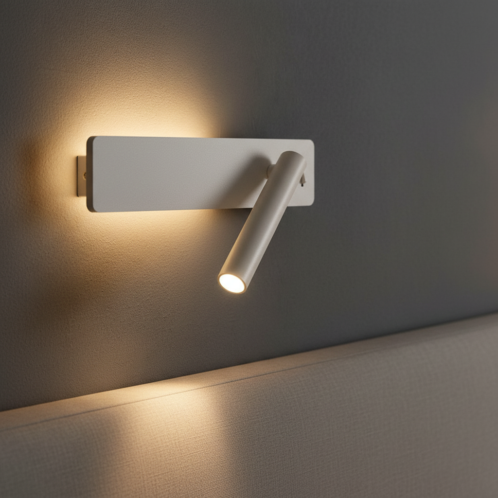 GlowFocus adjustable LED wall light in modern bedroom setting, perfect for reading