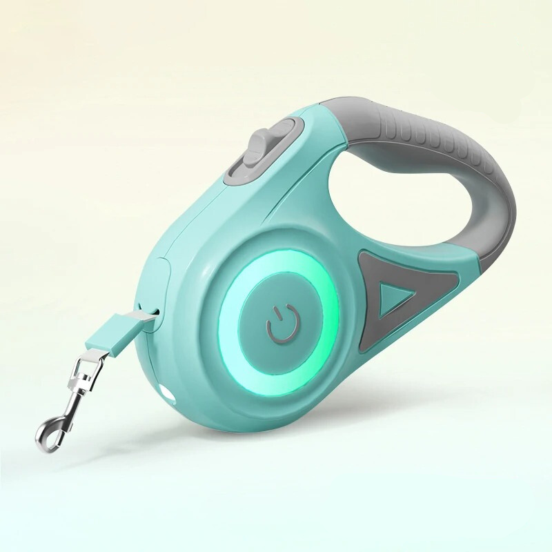 Illuminated dog leash by GlowGuard, featuring an integrated flashlight for enhanced pet safety at night.