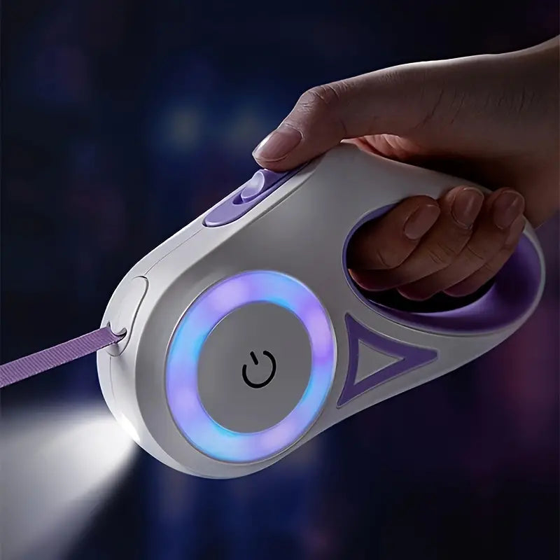 High-visibility dog leash, GlowGuard, with integrated flashlight ensures pet safety during night walks.