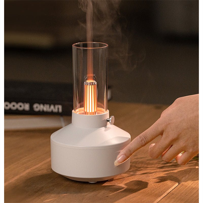 GlowMist aromatherapy diffuser with warm night light, perfect for essential oil relaxation & home decor.