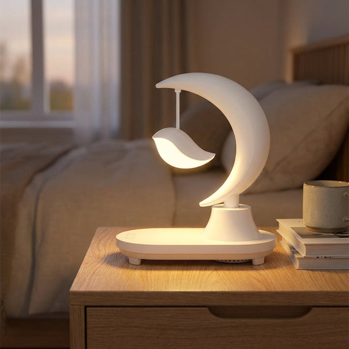 Glowmoon Multifunction Rechargeable Bedside Lamp with Wireless Charging, ambient LED light & Bluetooth speaker, perfect for modern home decor.