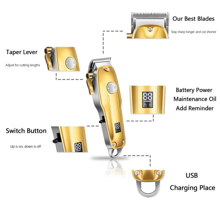 Pro-Kit 3-in-1 gold cordless men's hair clipper & trimmer set for professional grooming.