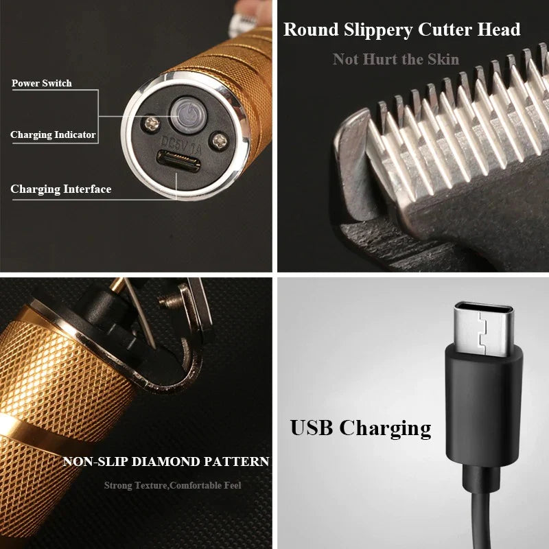 Electric gold cordless men's hair clipper & trimmer set for professional grooming needs.