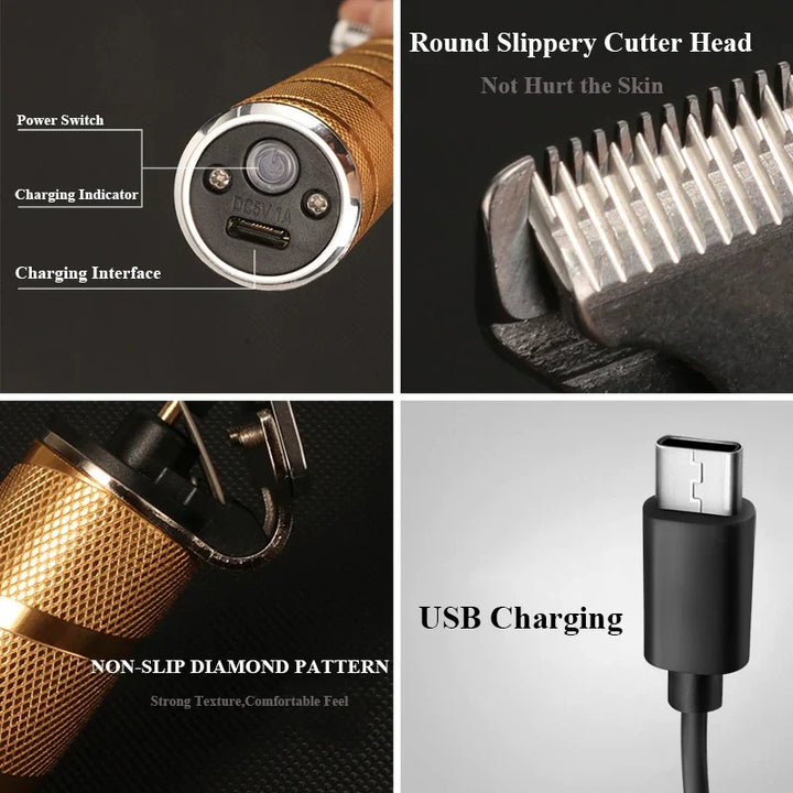Electric gold cordless men's hair clipper & trimmer set for professional grooming needs.