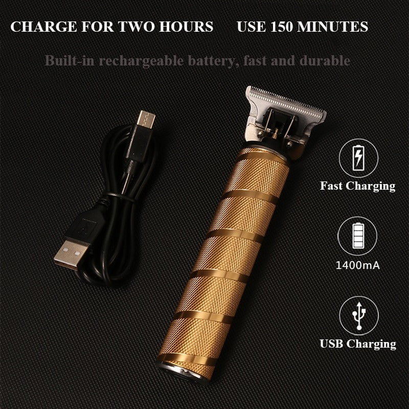 Deluxe gold cordless men's hair clipper & trimmer set for professional salon or home use.