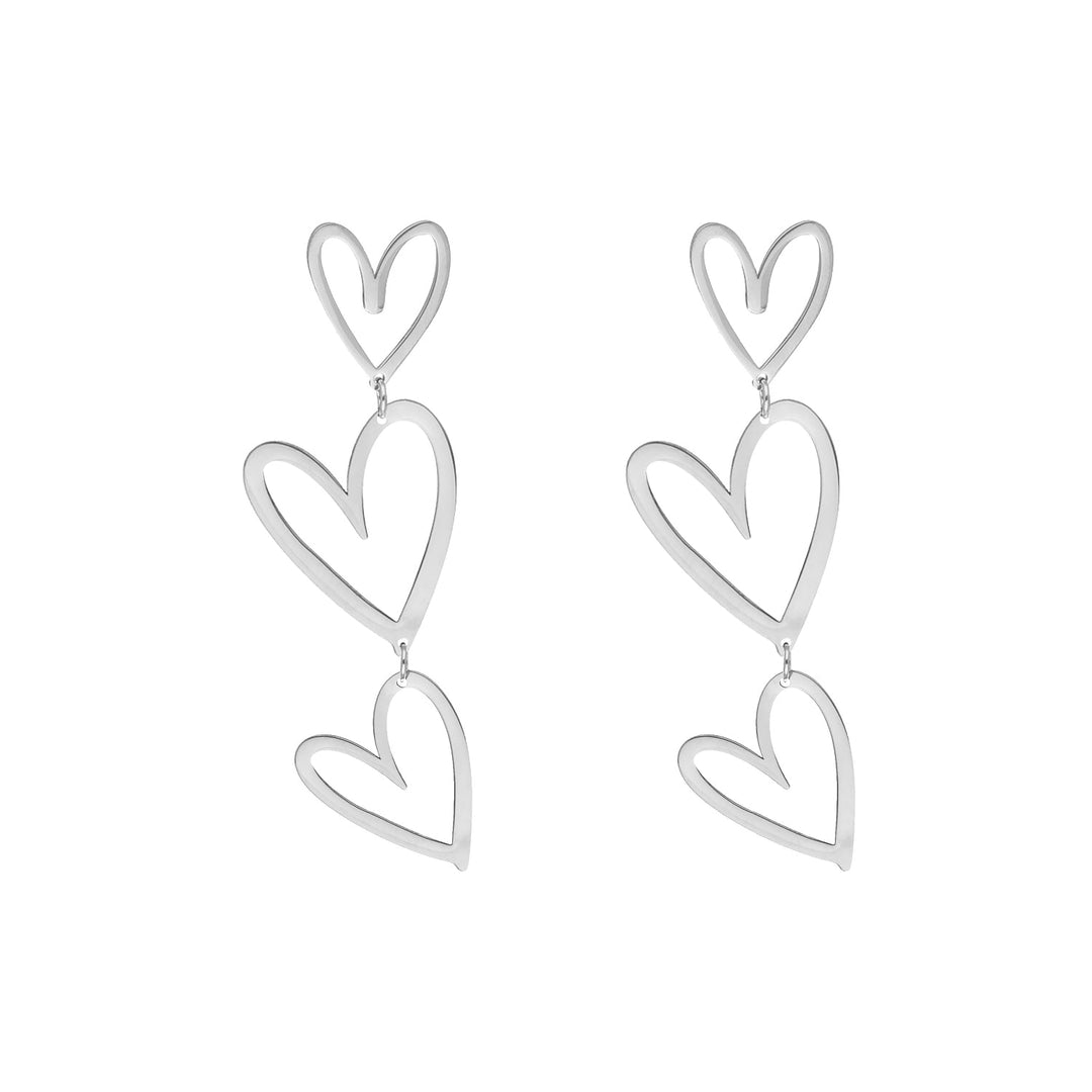 Elegant triple heart drop earrings for women, perfect romantic jewelry gift for her.