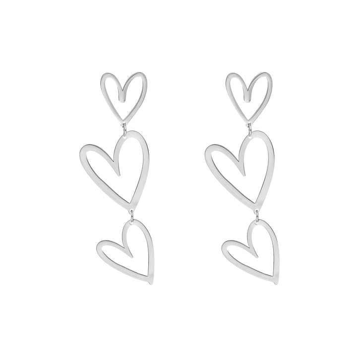 Elegant triple heart drop earrings for women, perfect romantic jewelry gift for her.