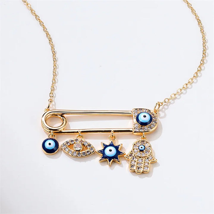 Halo Essence gold plated Evil Eye necklace, featuring sparkling zircon for elegant spiritual protection.