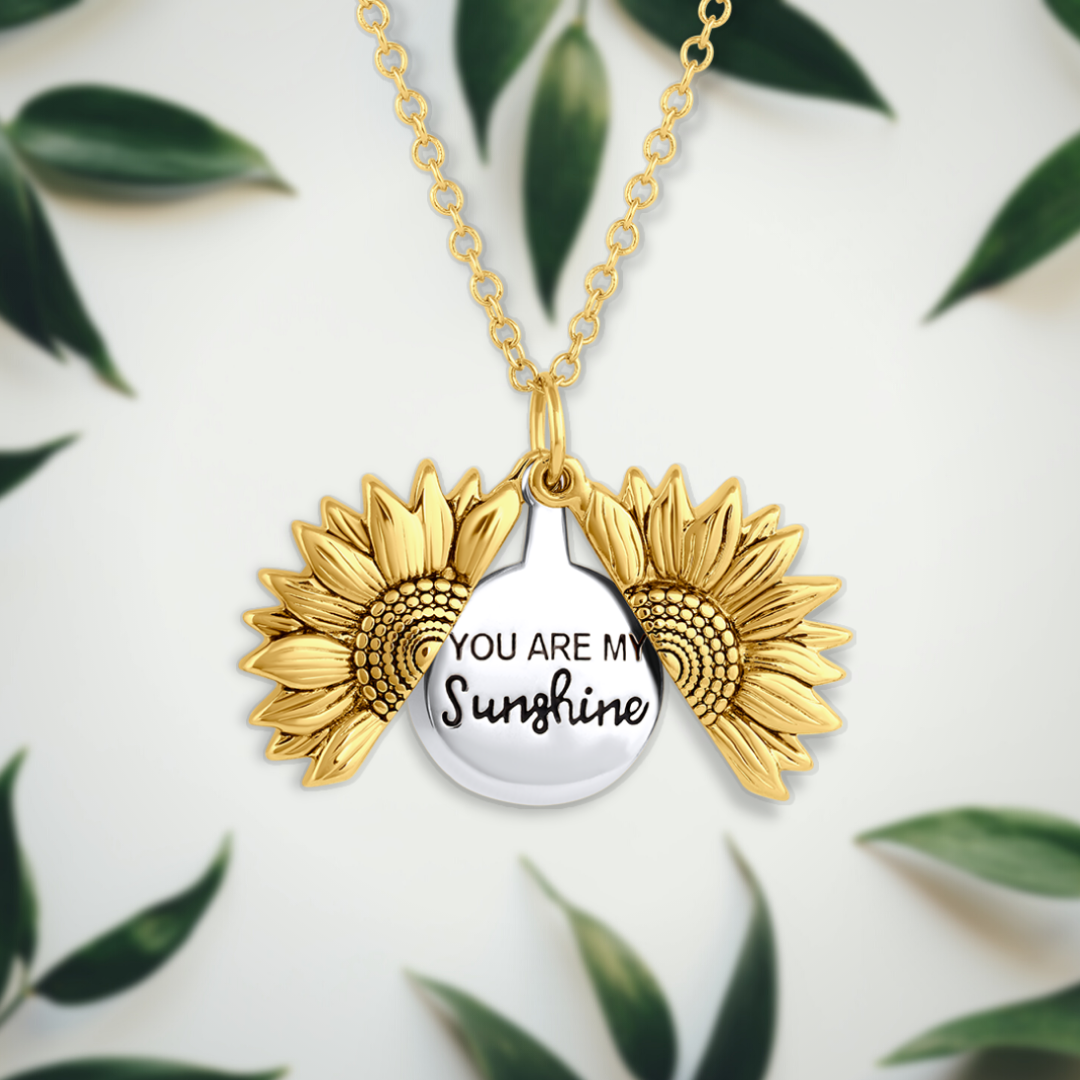 Elegant gold plated sunshine pendant necklace for women. Delicate jewelry for everyday wear & positive energy.
