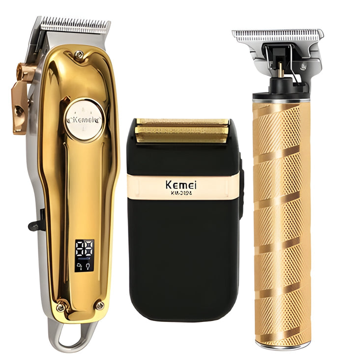Gold professional cordless hair clipper set for men's grooming needs.