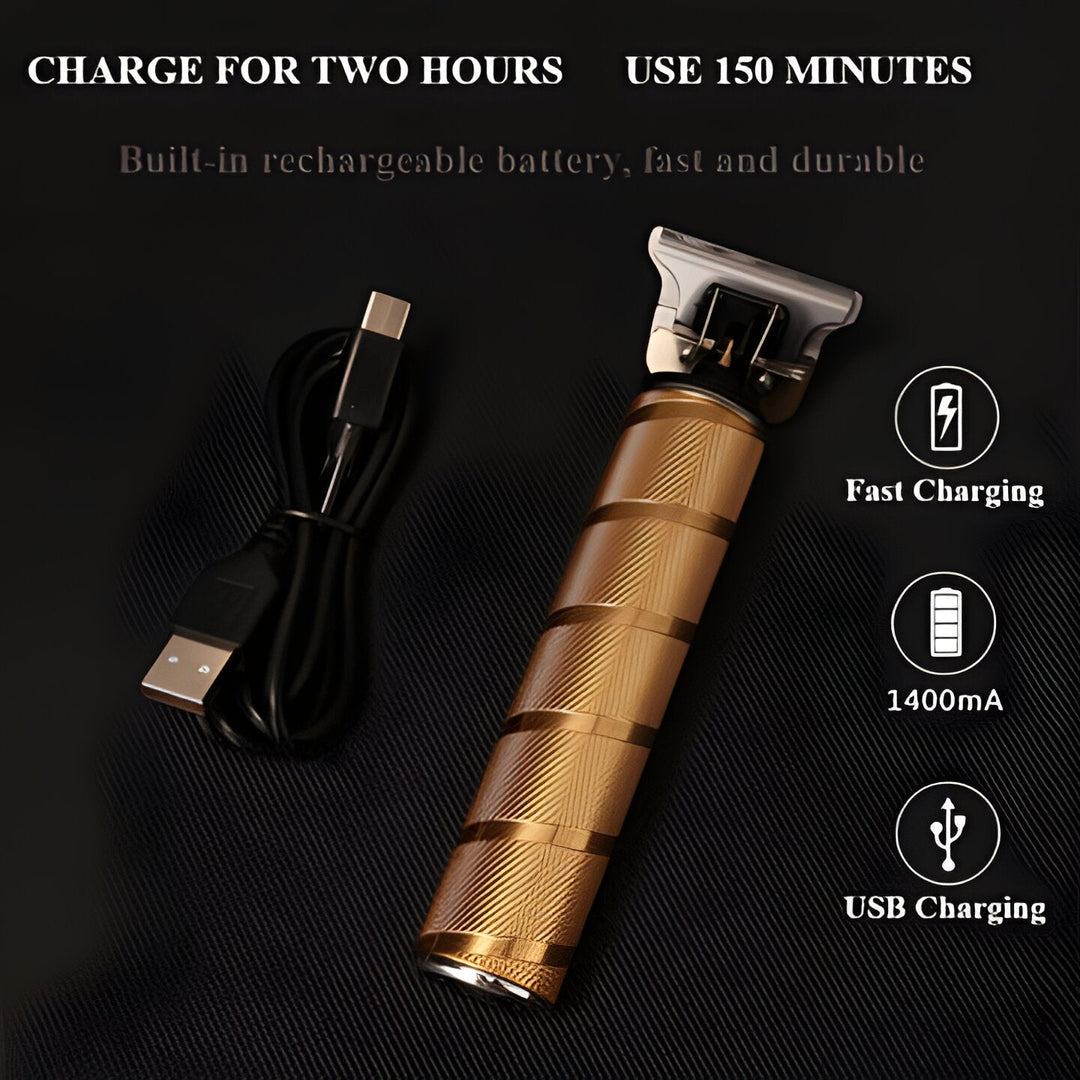 Barber-grade gold cordless hair clipper & trimmer set for pro men's grooming, haircut kit.