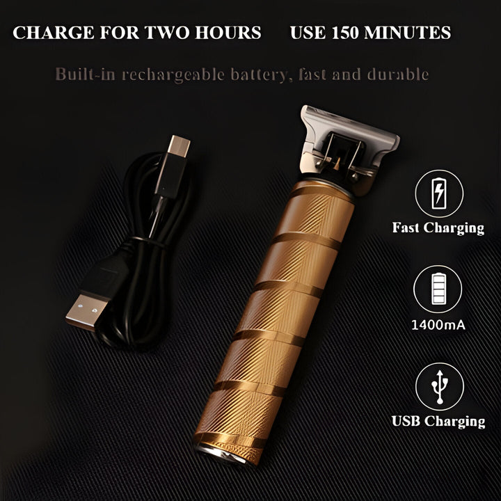 Barber-grade gold cordless hair clipper & trimmer set for pro men's grooming, haircut kit.