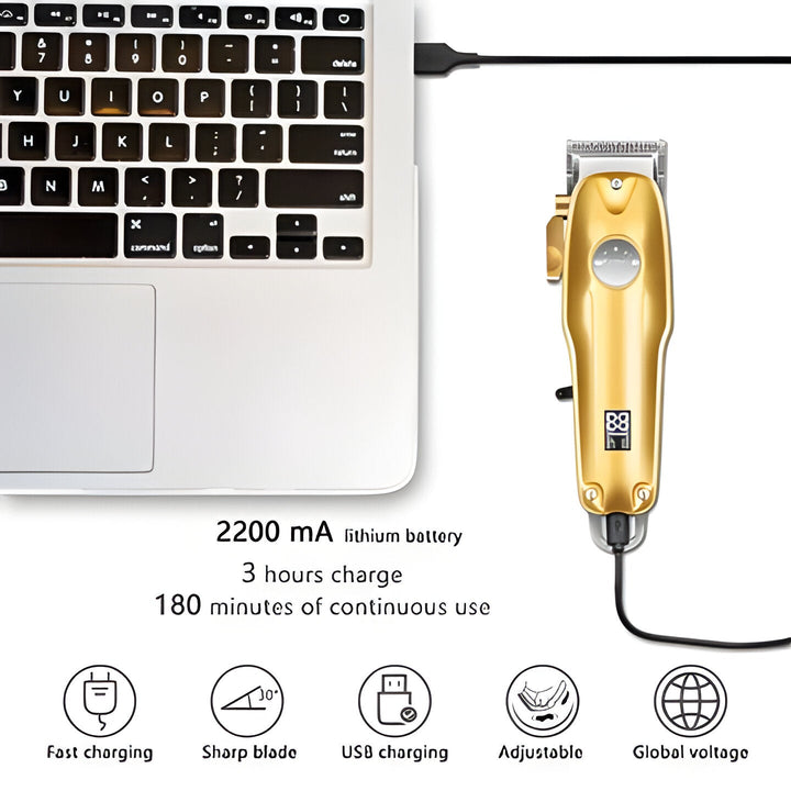 Stylish gold cordless hair clipper set, ideal for professional men's grooming & precision cuts.