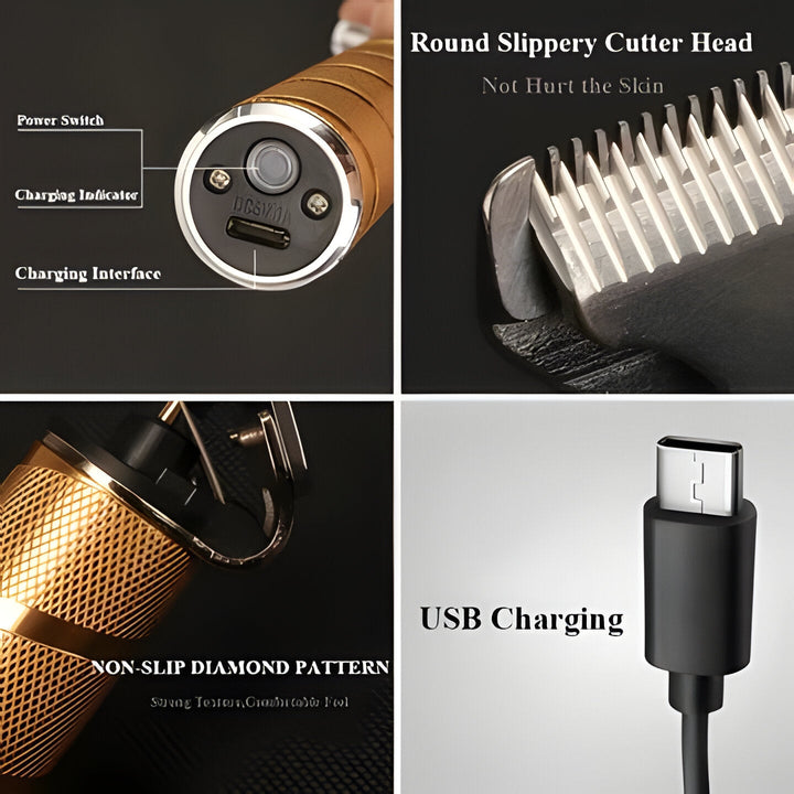 Precision gold cordless hair clipper for detailed men's haircuts, beard fades & trimming.