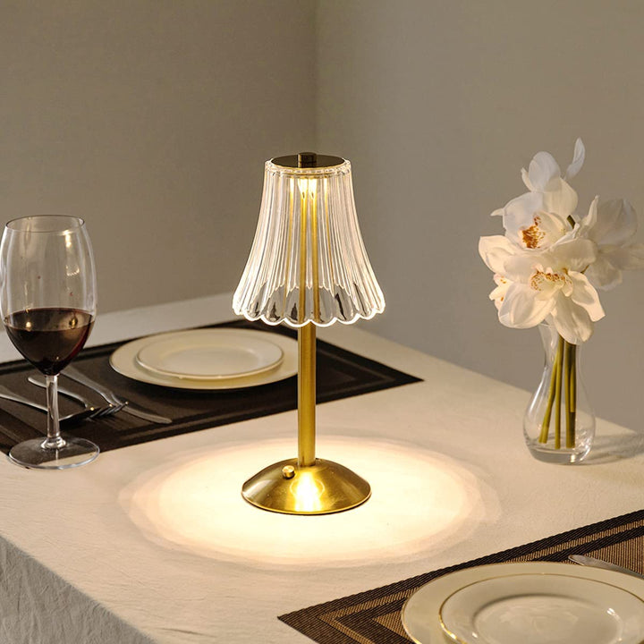 Modern golden LED crystal table lamp, rechargeable for versatile placement in luxury homes