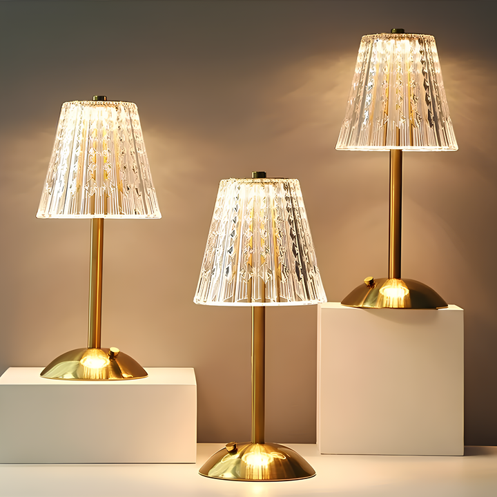 Decorative golden crystal table lamp, a sophisticated addition to home decor with LED light