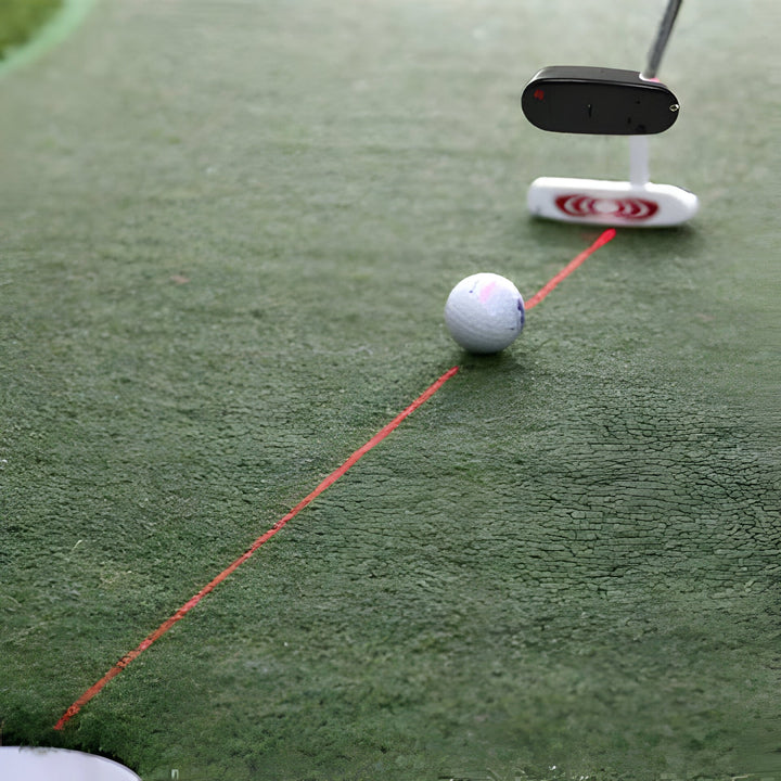 Golf laser putting aid for precision stroke alignment and accuracy training.