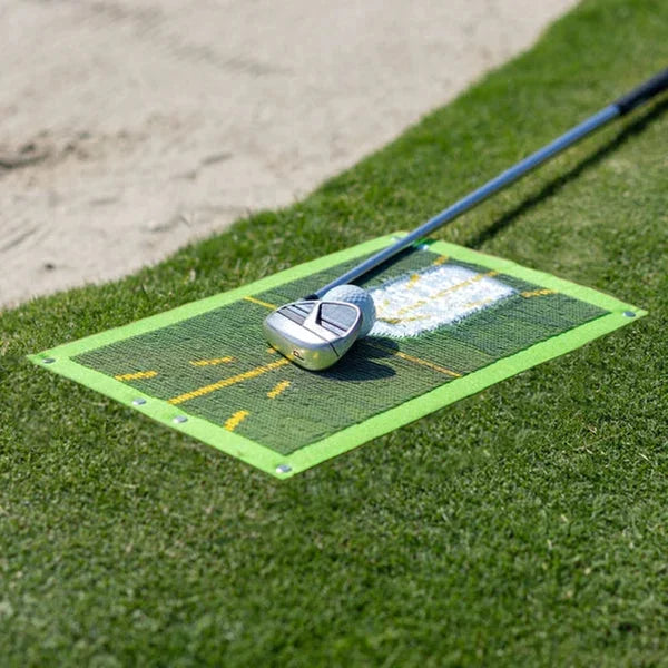 Durable golf swing improvement mat designed for instant divot feedback, aiding golfers in swing path correction.