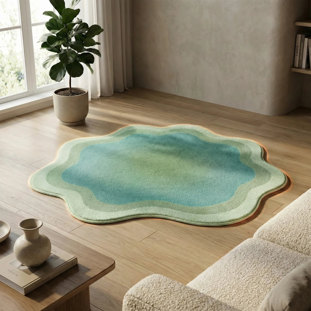 Flowique Waves Area Rug with a stylish gradient & plush texture. A non-slip modern accent for luxurious home decor.