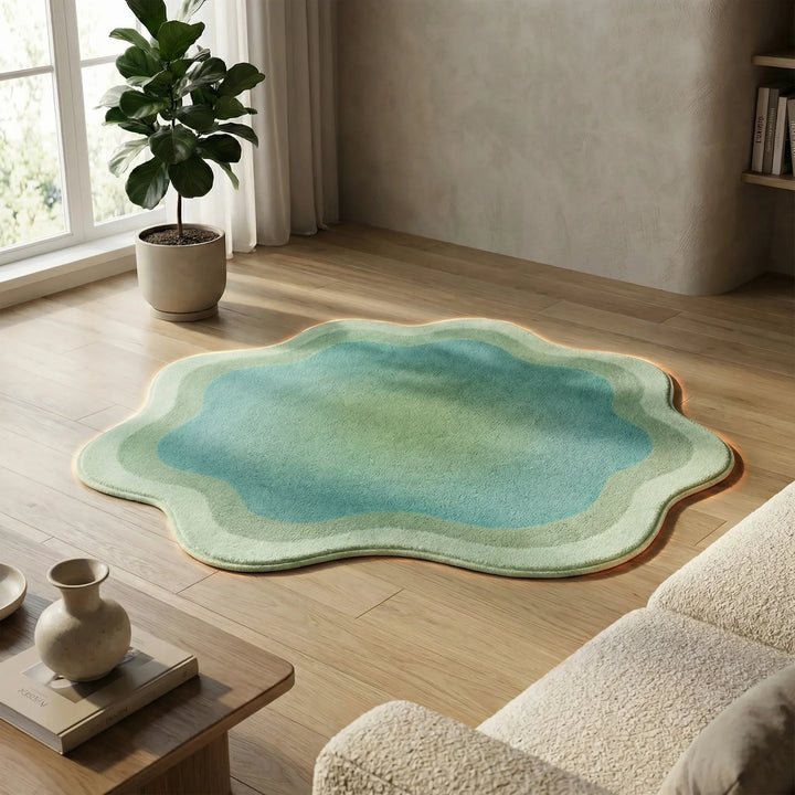 Flowique Waves Area Rug with a stylish gradient & plush texture. A non-slip modern accent for luxurious home decor.